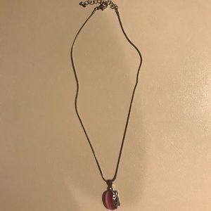 Pink stone with turtle, silver chain necklace